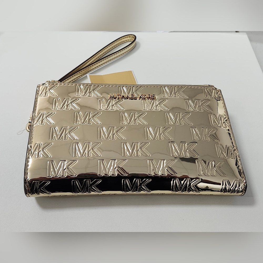 NWT Michael Kors Gold Jet Set Double Zip Wristlet - Picture 3 of 12
